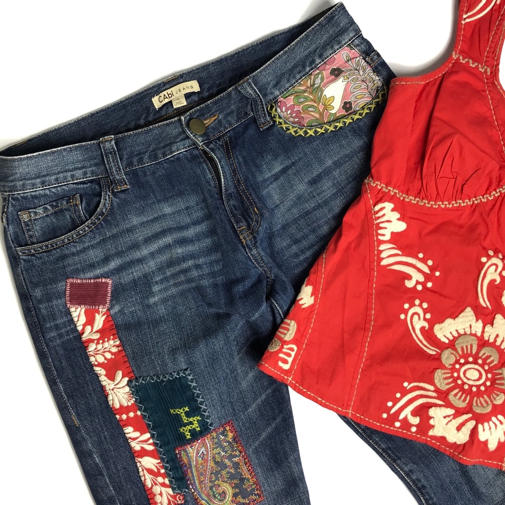 CAbi 887 Distressed Patchwork Boyfriend Jeans